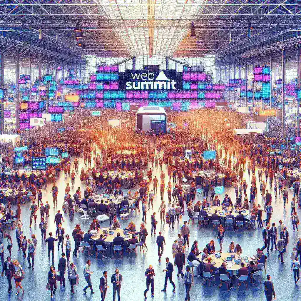 "Web Summit Rio 2023 event with 34 million participants showcasing AI advancements and innovative technology presentations."