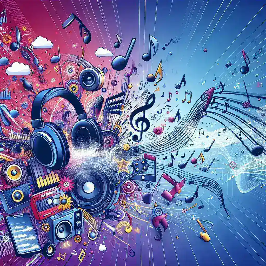 "Os melhores serviços de streaming de música: comparação das principais plataformas com ícones de Spotify, Apple Music, e Amazon Music em fundo colorido"