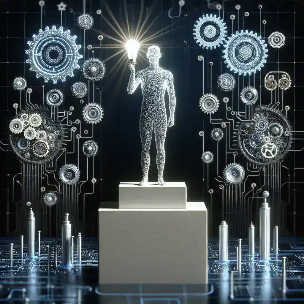 "Imagem de uma fábrica de IA moderna, ilustrando o avanço tecnológico impulsionado pelas contribuições de Blackwell para a indústria de inteligência artificial."
